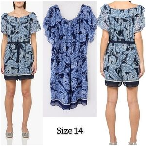Tommy Hilfiger Navy Blue Paisley Jumpsuit Short Size 14 Short Sleeve Romper